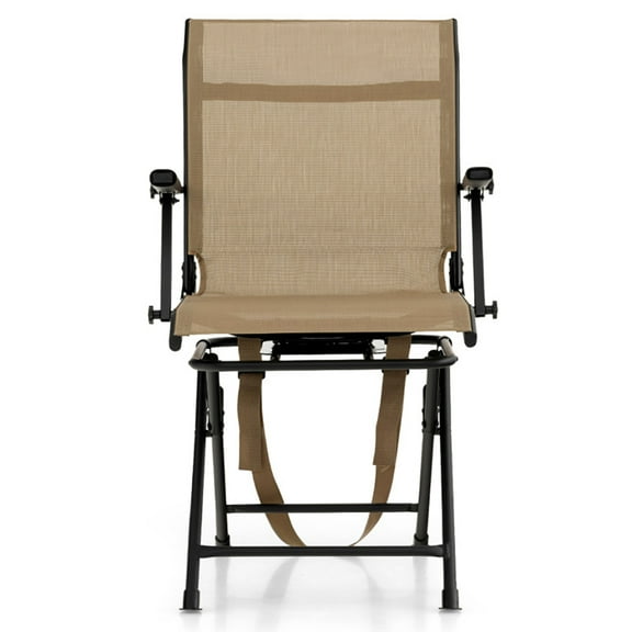 Aimee Lii Foldable Swivel Patio Chair with Armrest and Mesh Back, Portable Chairs for Adults, Comfy Outdoor Chair, Coffee