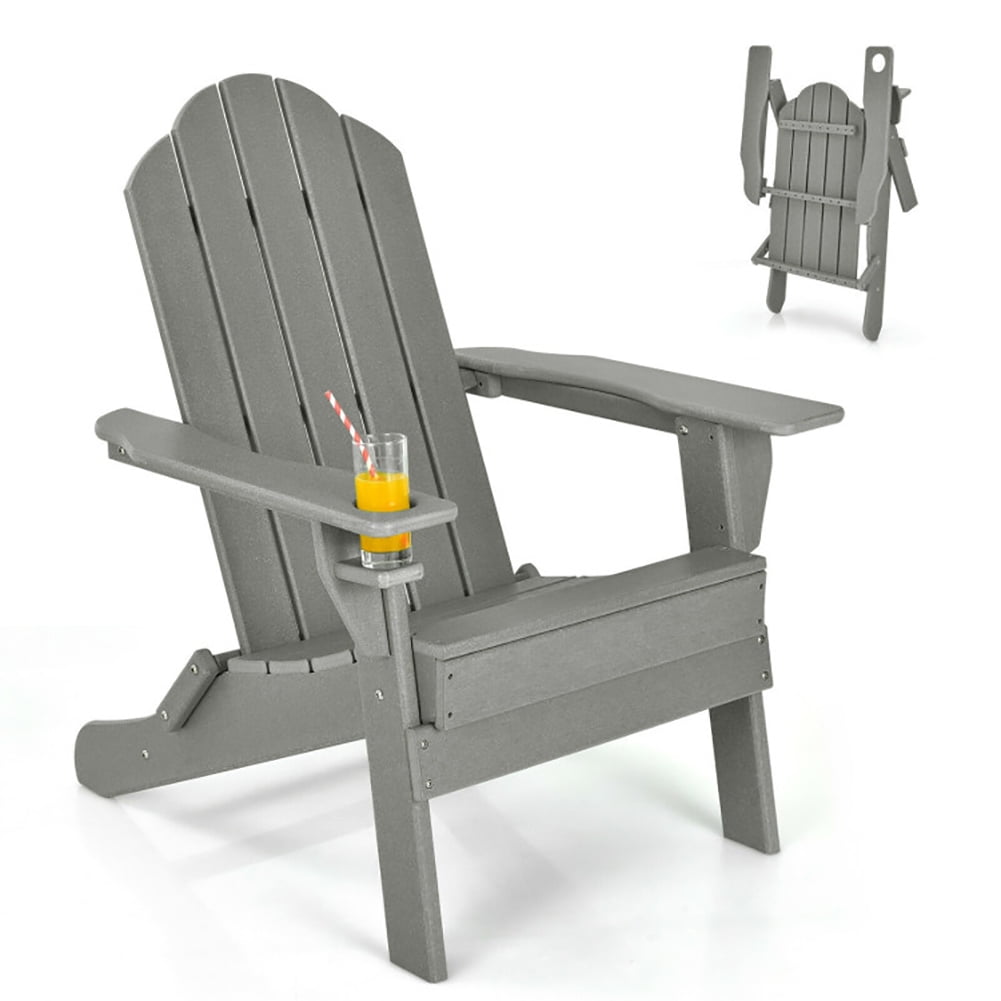 Aimee Lii Foldable Weather Resistant Patio Chair with Built-in Cup Holder, Outdoor Patio Furniture, Gray