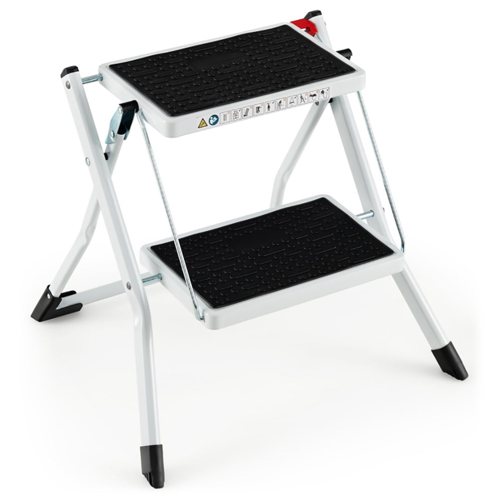 Aimee Lii Folding 2 Step Ladder wiht Anti-Slip Pedal and Large Foot Pads, Step Stool Foldable, Black & White
