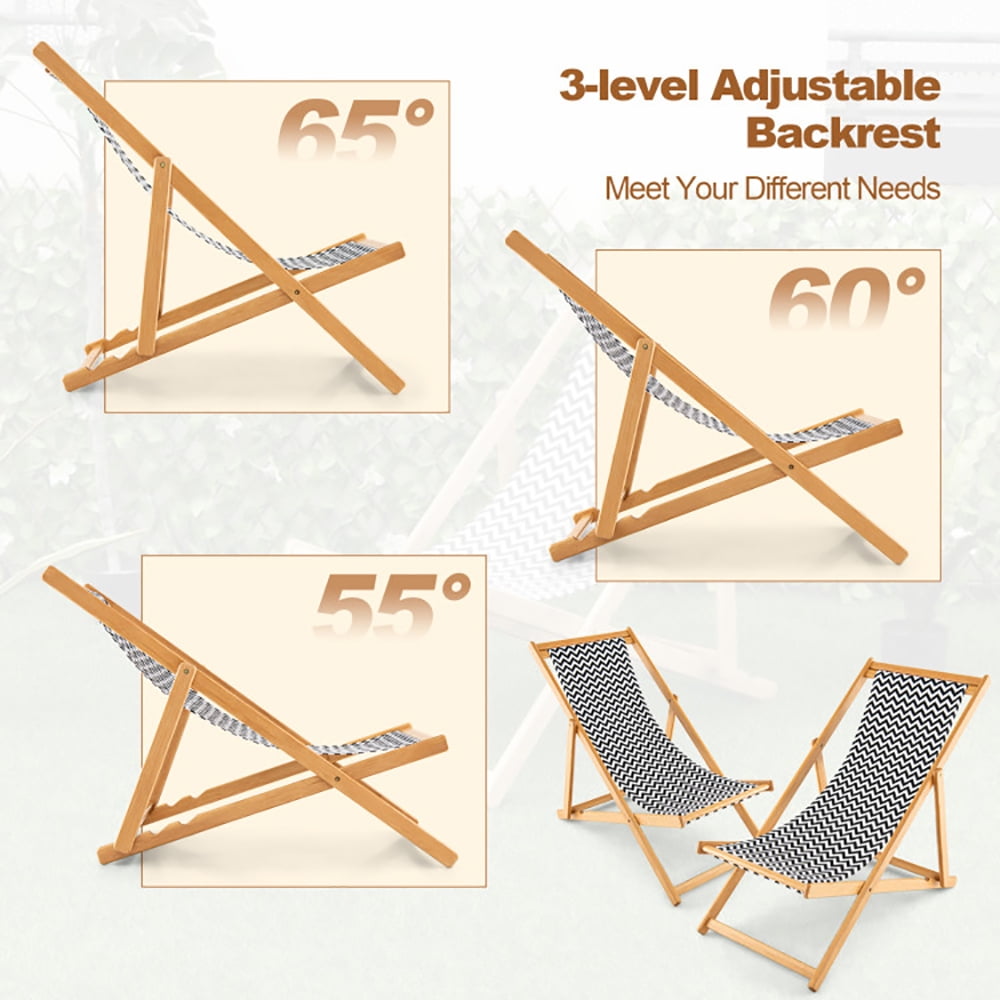 Aimee Lii Folding Bamboo Sling Chair with Adjustable Backrest and Canvas, Patio Loungers, Natural
