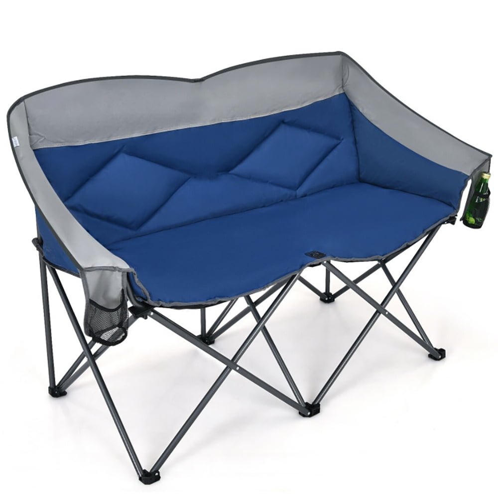 Aimee Lii Folding Camping Chair with Bags and Padded Backrest, Heavy Duty Extra Wide Folding Chair, Blue