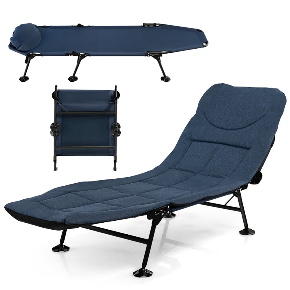 Aimee Lii Folding Camping Cot with Detachable Mattress and Adjustable Backrest, Outdoor Portable Camping Bed for Sleeping Hiking Travel, Navy