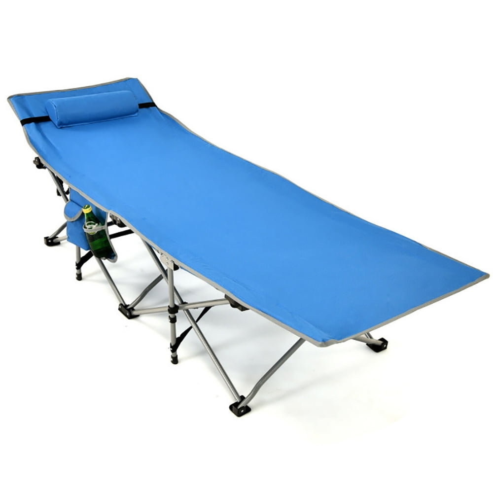 Aimee Lii Folding Camping Cot with Side Storage Pocket Detachable Headrest, Folding Sleeping Cot for Camping, Blue