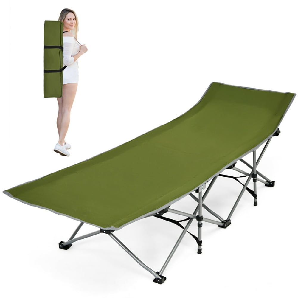 Aimee Lii Folding Camping Cot with Side Storage Pocket Detachable Headrest, Folding Sleeping Cot for Camping, Green