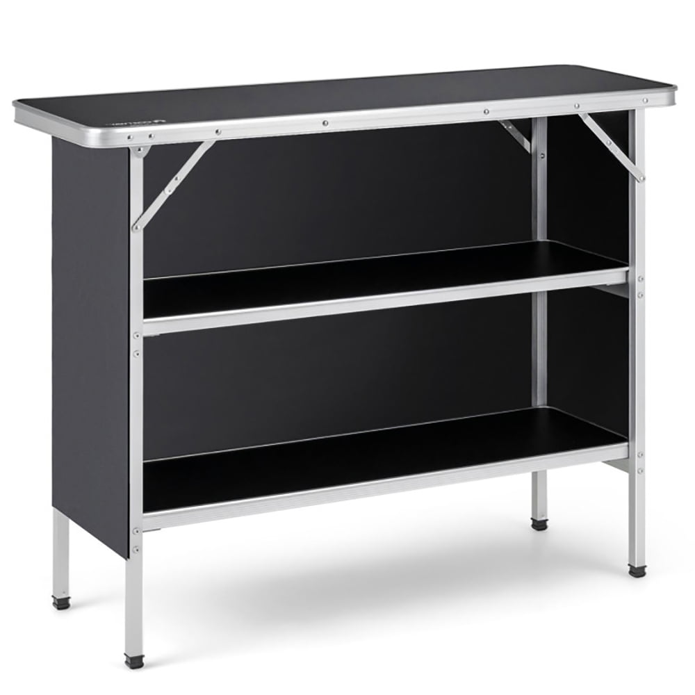 Aimee Lii Folding Camping Table with 2-Tier Open Shelves for Outdoor BBQ, Camp Tables PorTable Foldable, Black Aimee Lii Folding Camping Table with 2-Tier Open Shelves for Outdoor BBQ, Camp Tables PorTable Foldable, Black