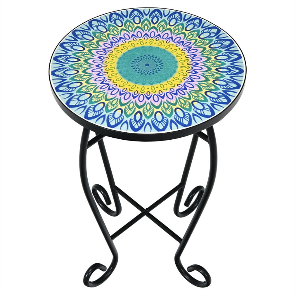 Aimee Lii Folding Mosaic Side Table for Living Room, Indoor Outdoor Furniture for Patio Garden Backyard