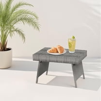 Aimee Lii Folding PE Rattan Side Coffee Table Patio Garden Furniture, Outdoor Patio Furniture, Gray