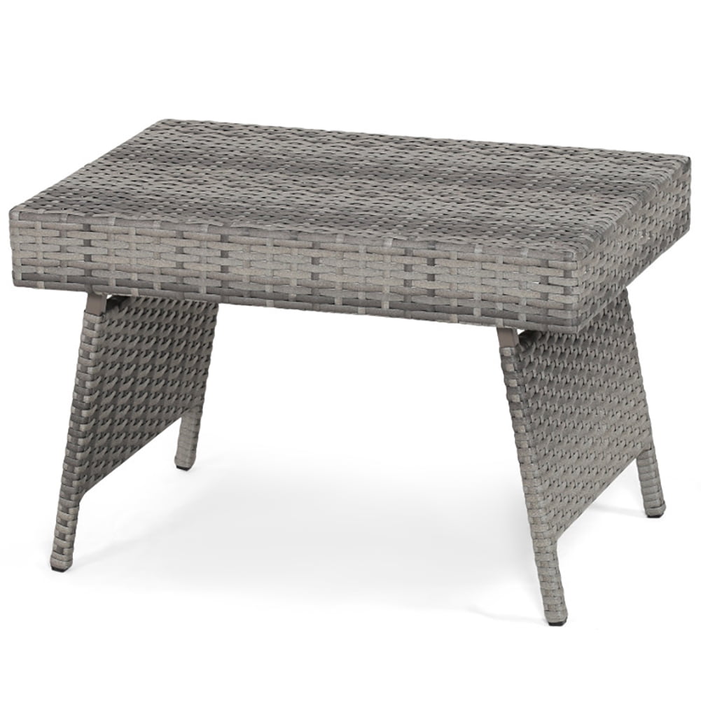 Aimee Lii Folding PE Rattan Side Coffee Table Patio Garden Furniture, Outdoor Patio Furniture, Gray