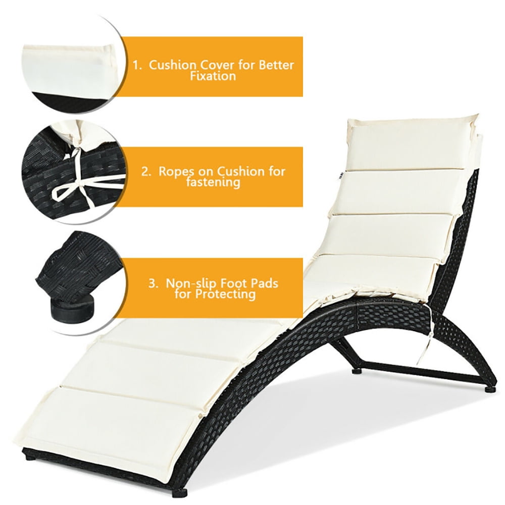 Aimee Lii Folding Patio Rattan Lounge Cushioned Portable Chair, Patio Loungers, White