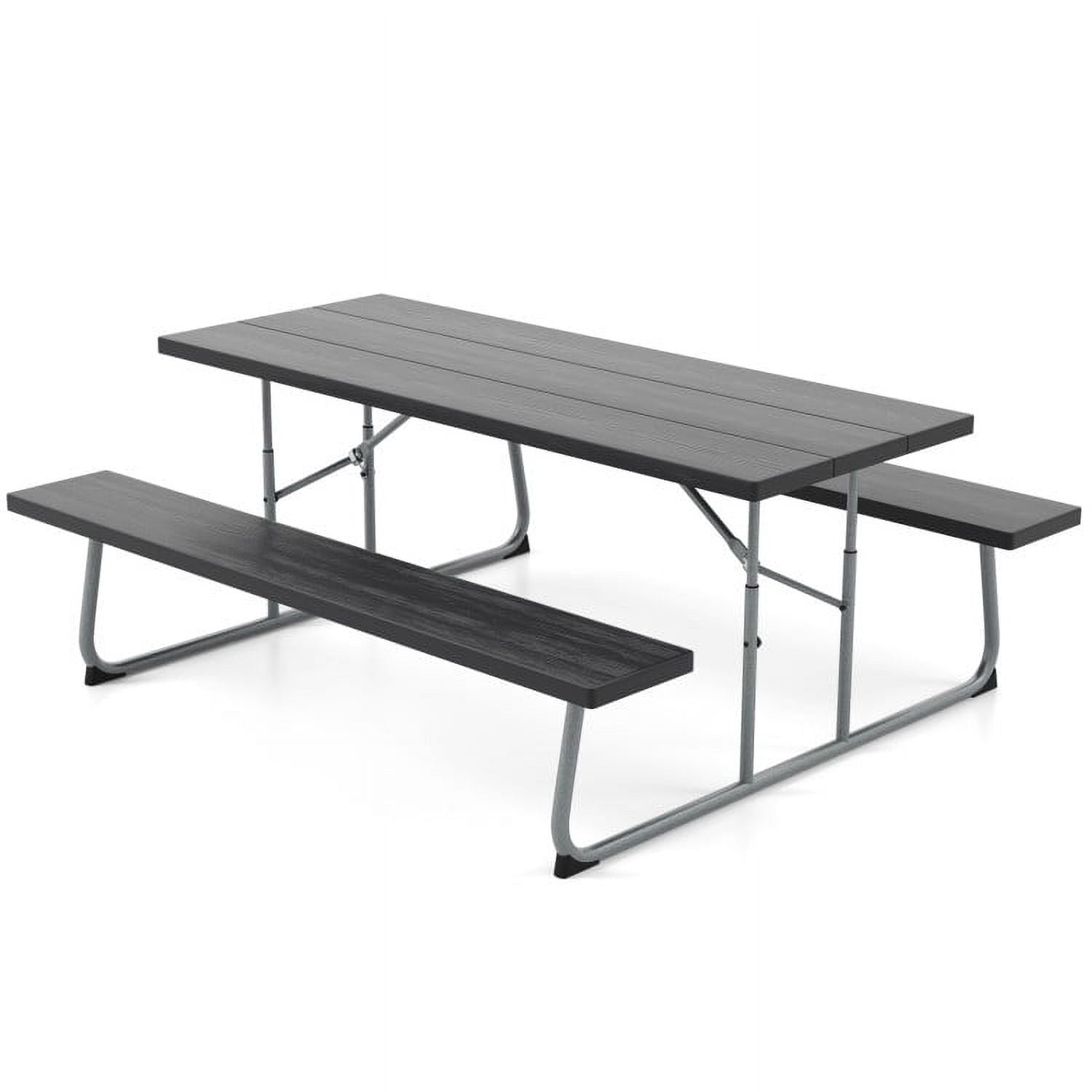 Aimee Lii Folding Picnic Table Set with Metal Frame and All-Weather HDPE Tabletop Umbrella Hole, Outdoor Patio Furniture, Black