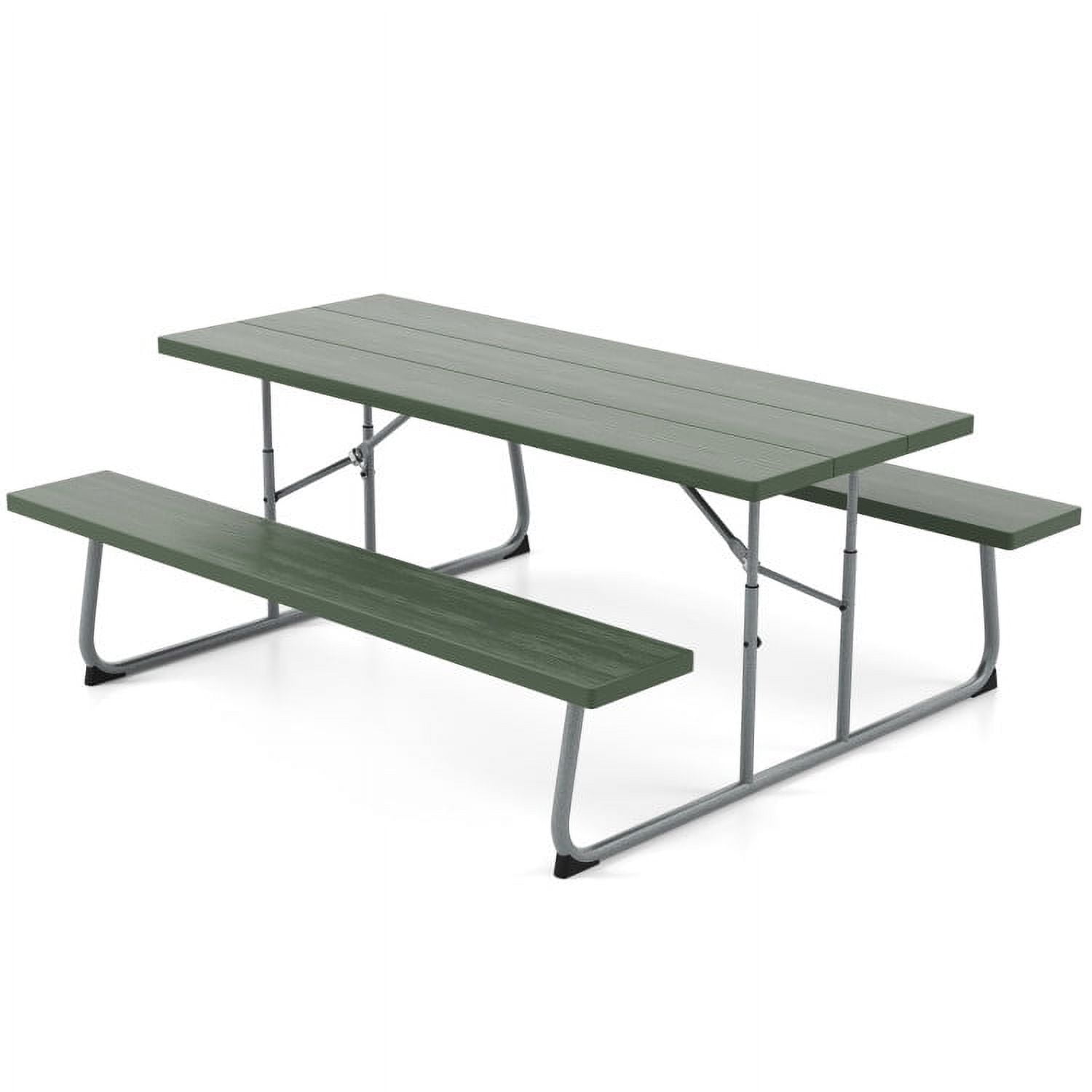 Aimee Lii Folding Picnic Table Set with Metal Frame and All-Weather HDPE Tabletop Umbrella Hole, Outdoor Patio Furniture, Green