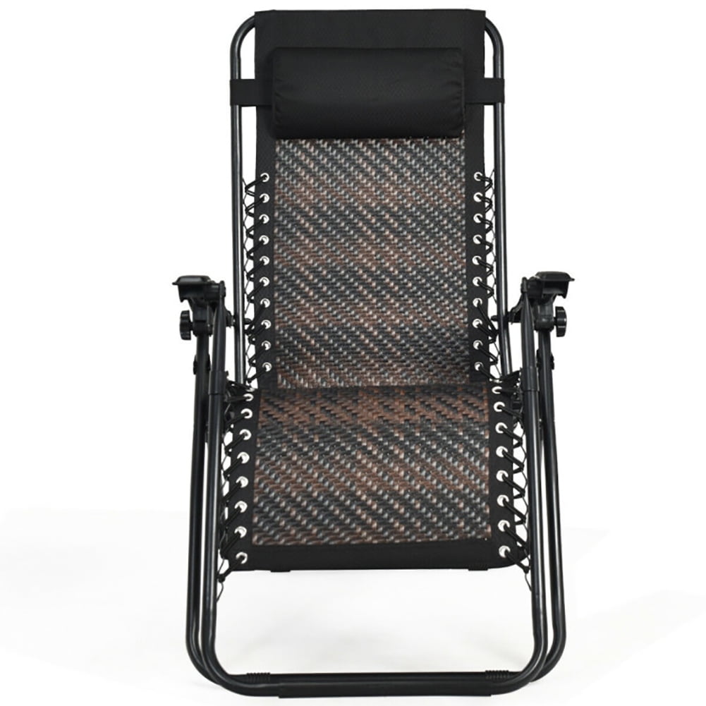 Aimee Lii Folding Rattan Zero Gravity Lounge Chair with Removable Head Pillow, Outdoor Patio Furniture, Brown