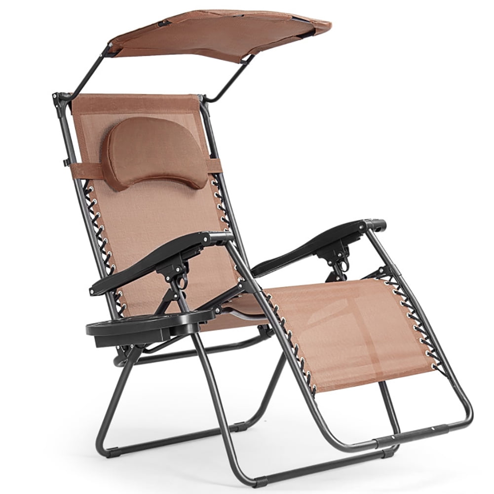 Aimee Lii Folding Recliner Lounge Chair with Shade Canopy Cup Holder, Outdoor Patio Furniture, Brown Aimee Lii Folding Recliner Lounge Chair with Shade Canopy Cup Holder, Outdoor Patio Furniture, Brown