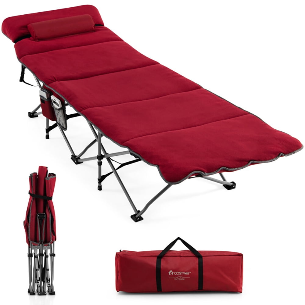 Aimee Lii Folding Retractable Travel Camping Cot with Mattress and Carry Bag, Outdoor Portable Camping Bed for Sleeping Hiking Travel, Red