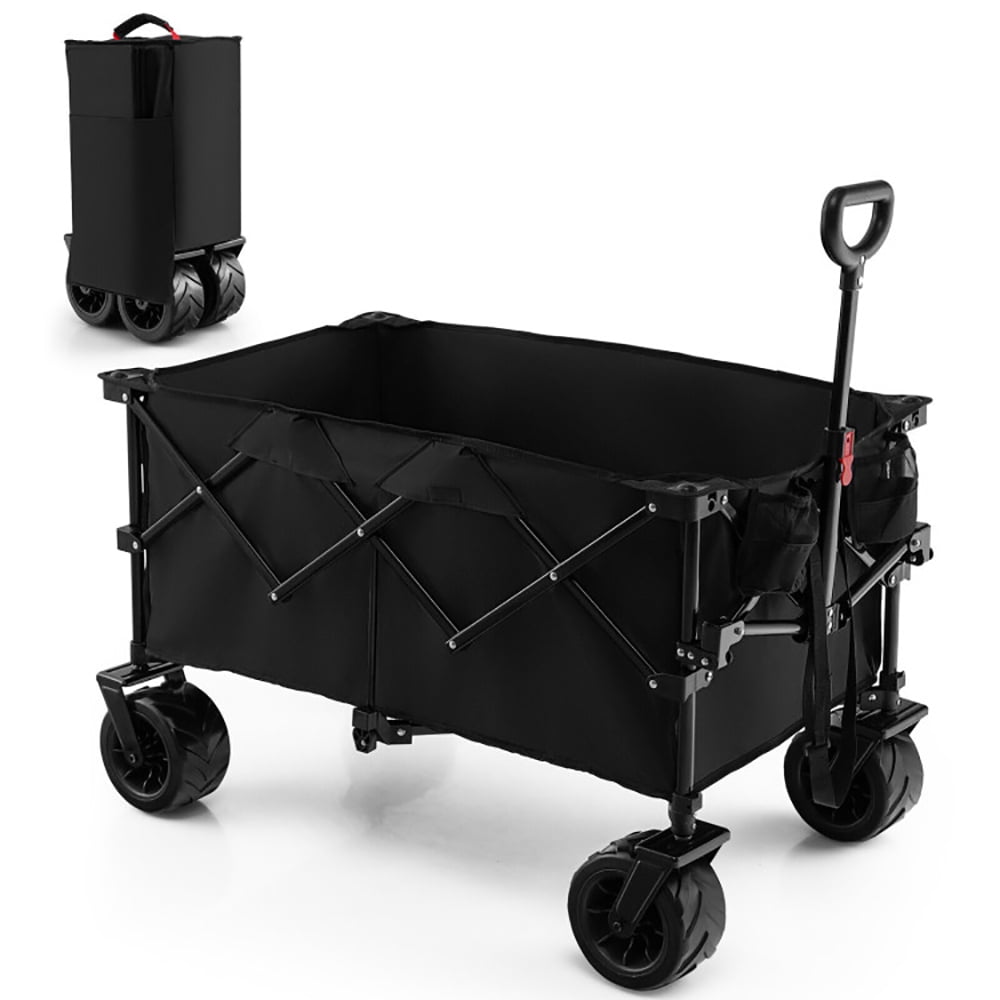 Aimee Lii Folding Utility Garden Cart with Wide Wheels and Adjustable Handle, Beach Wagon with Big Wheels for Sand, Black