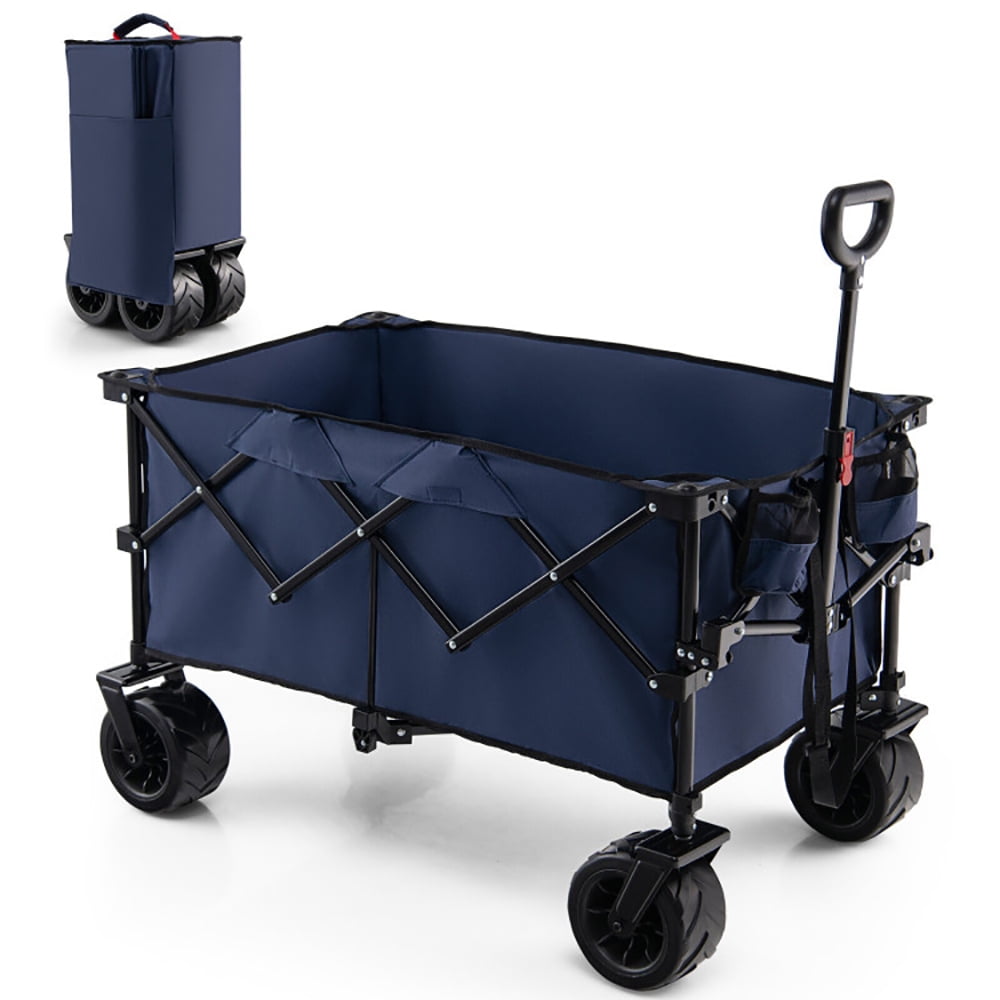 Aimee Lii Folding Utility Garden Cart with Wide Wheels and Adjustable Handle, Beach Wagon with Big Wheels for Sand, Blue