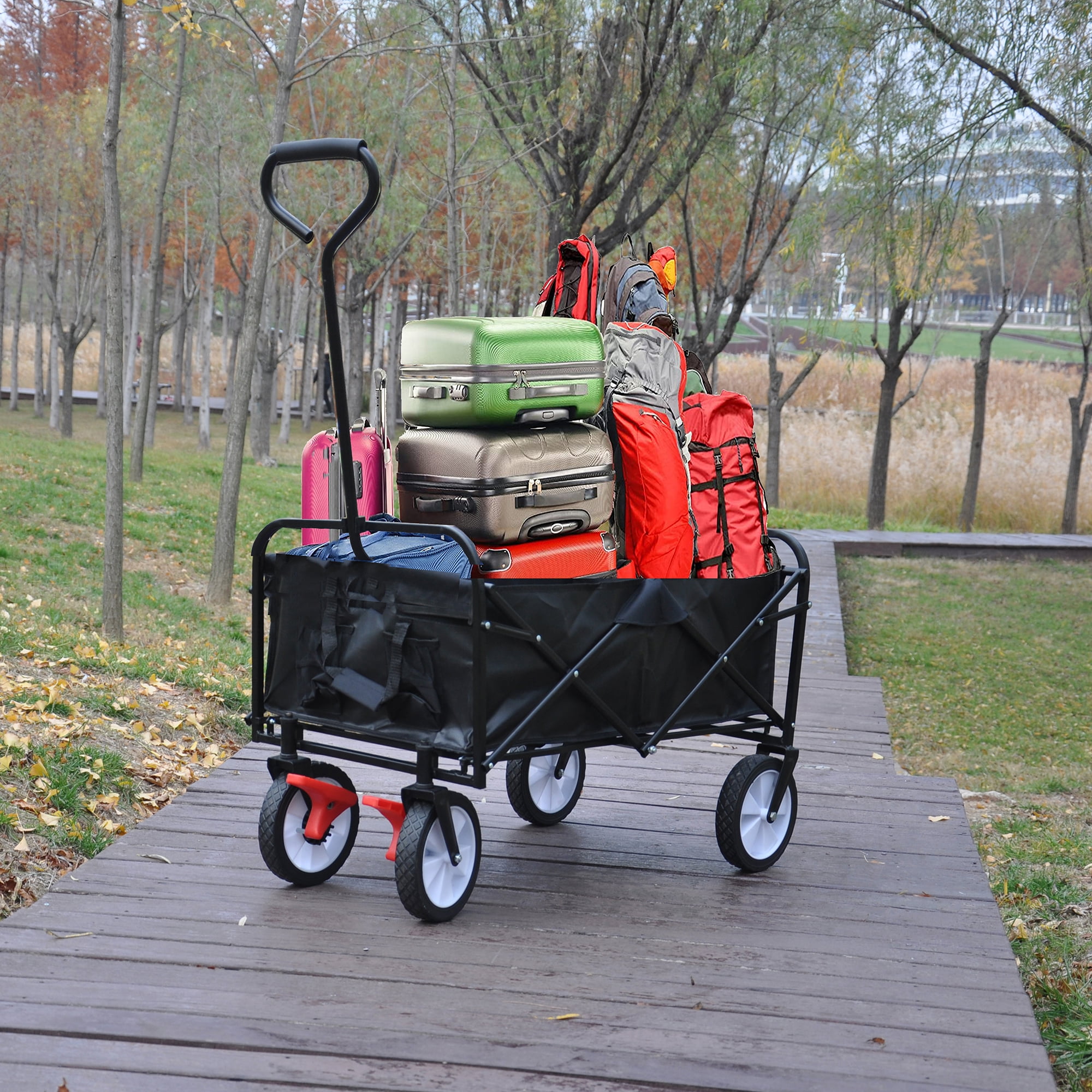 Aimee Lii Folding Utility Wagon Cart, Beach Wagon with Big Wheels for Sand, Collapsible Grocery Cart, Black Aimee Lii Folding Utility Wagon Cart, Beach Wagon with Big Wheels for Sand, Collapsible Grocery Cart, Black