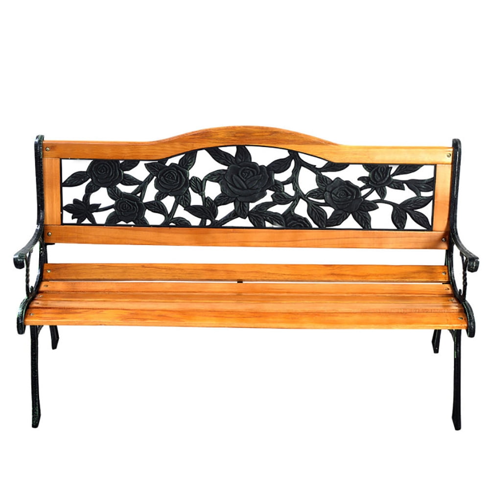 Aimee Lii Garden Bench Chair Outdoor Wooden Loveseat with Iron Armrest, Lawn Chairs