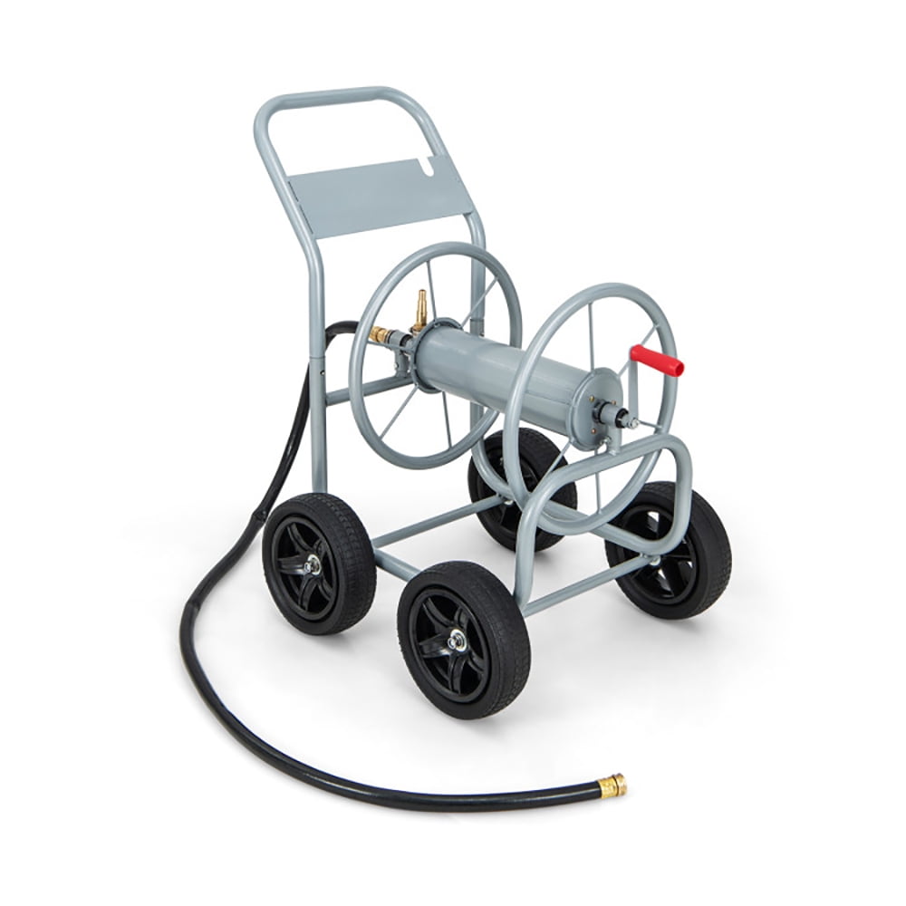 Aimee Lii Garden Hose Reel Cart Holds 330ft of 3/4 Inch or 5/8 Inch Hose, Gardening Cart for Garden Patio Yard, Silver