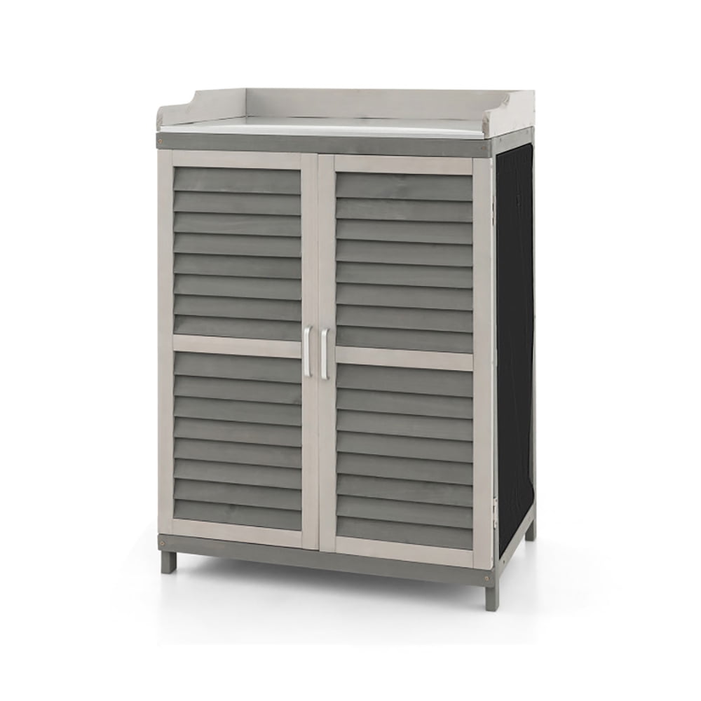 Aimee Lii Garden Potting Bench Table with 2 Storage Shelves and Metal Plated Tabletop, Planter Boxes for Garden Yard, Gray