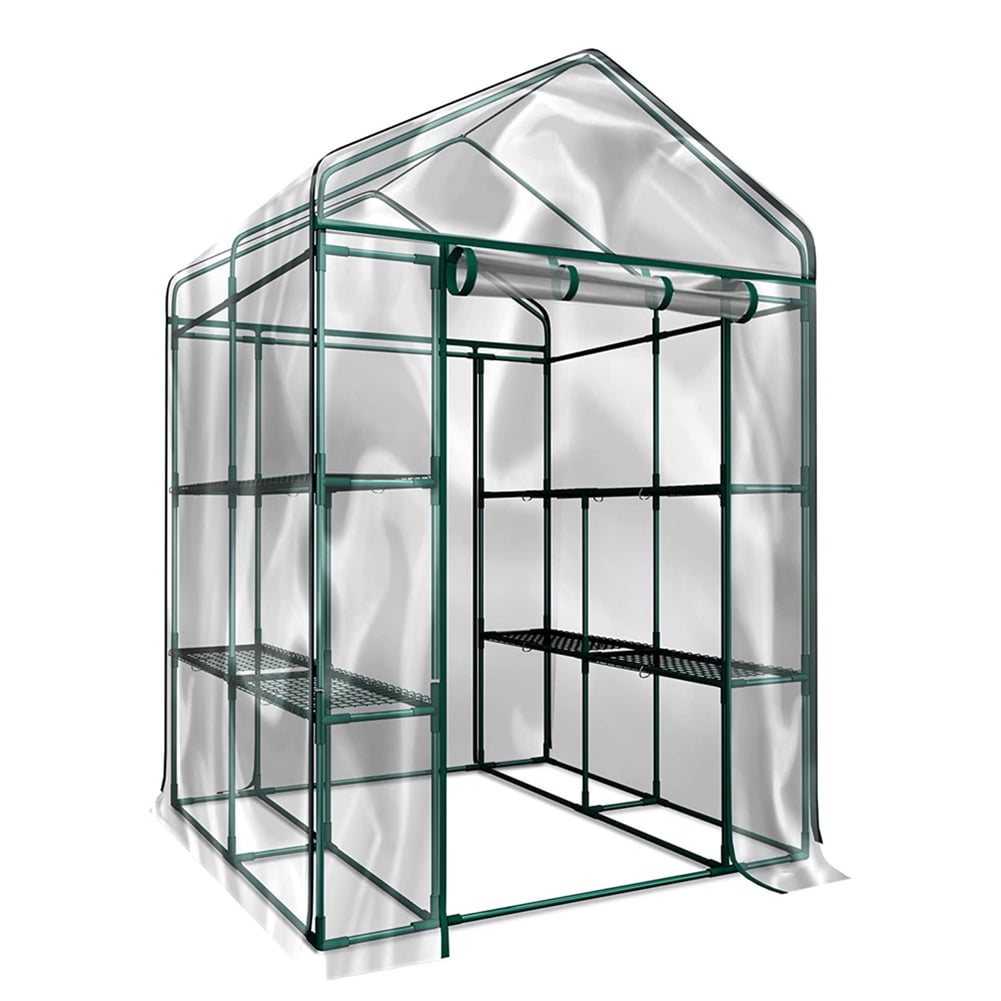 Aimee Lii Green House 56 x 56 x 76 Inch, Walk in Outdoor Plant Gardening Greenhouse 2 Tiers 8 Shelves with Window and Anchors, White Aimee Lii Green House 56 x 56 x 76 Inch, Walk in Outdoor Plant Gardening Greenhouse 2 Tiers 8 Shelves with Window and Anchors, White
