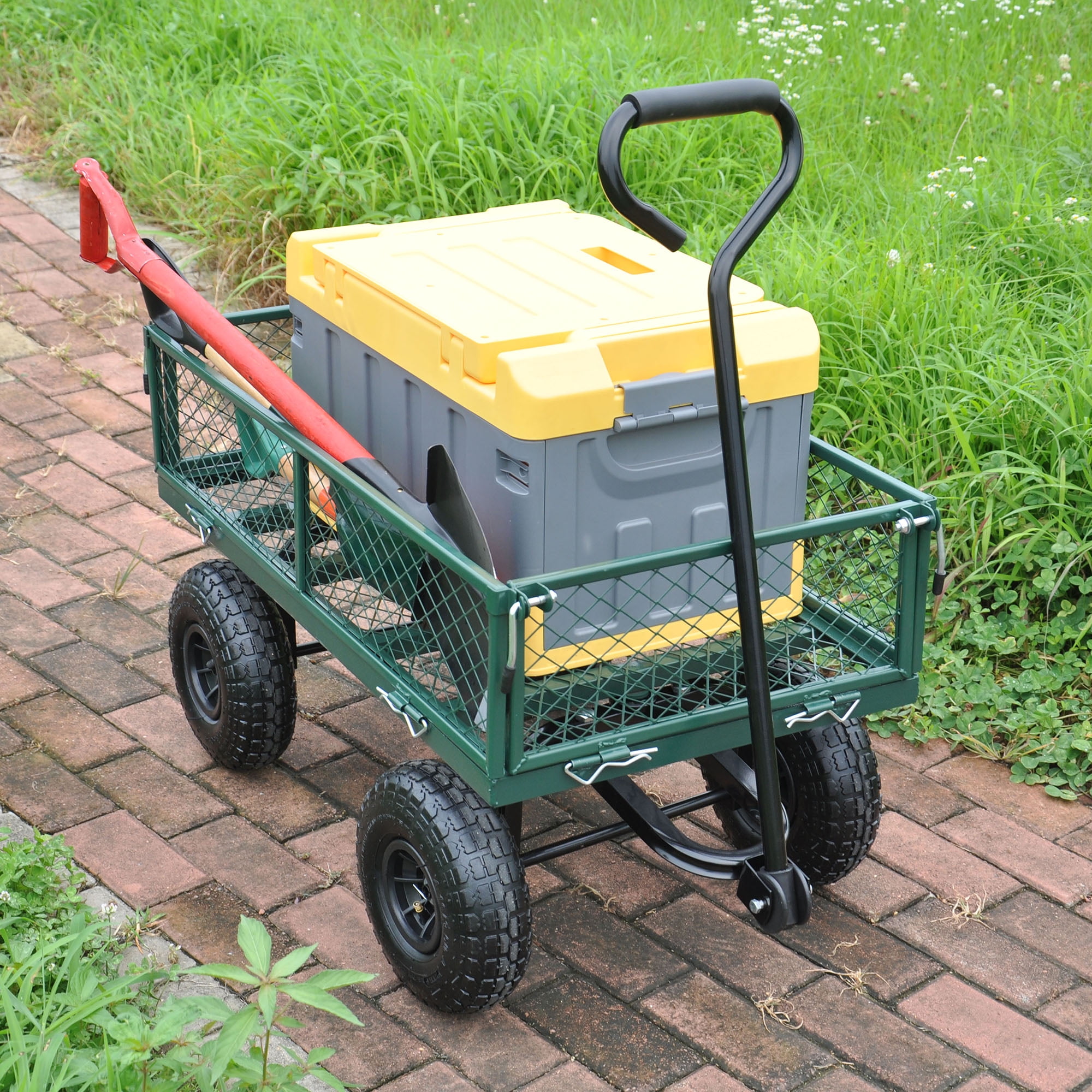 Aimee Lii Green Mesh Steel Garden Cart, Folding Utility Wagon with Removable Sides and Tires, Foldable Wagon Cart with Wheels Aimee Lii Green Mesh Steel Garden Cart, Folding Utility Wagon with Removable Sides and Tires, Foldable Wagon Cart with Wheels