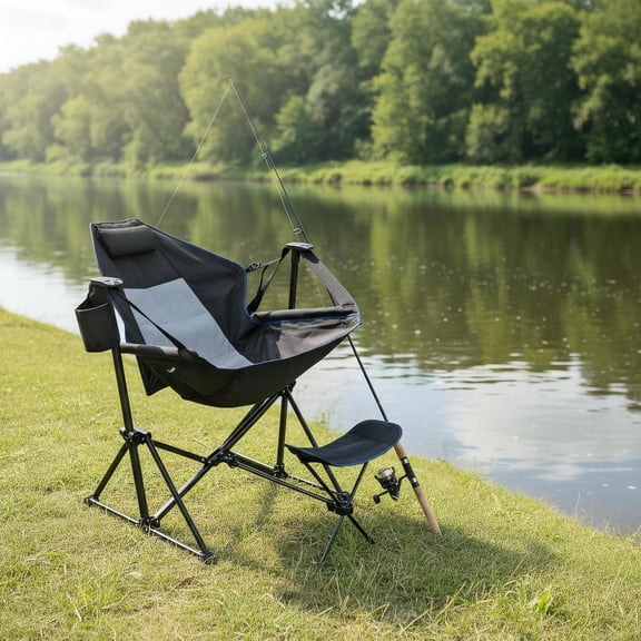 Aimee Lii Hammock Camping Chair with Retractable Footrest and Carrying Bag, Outdoor Portable Furniture for Camping, Traveling, Hiking-Black