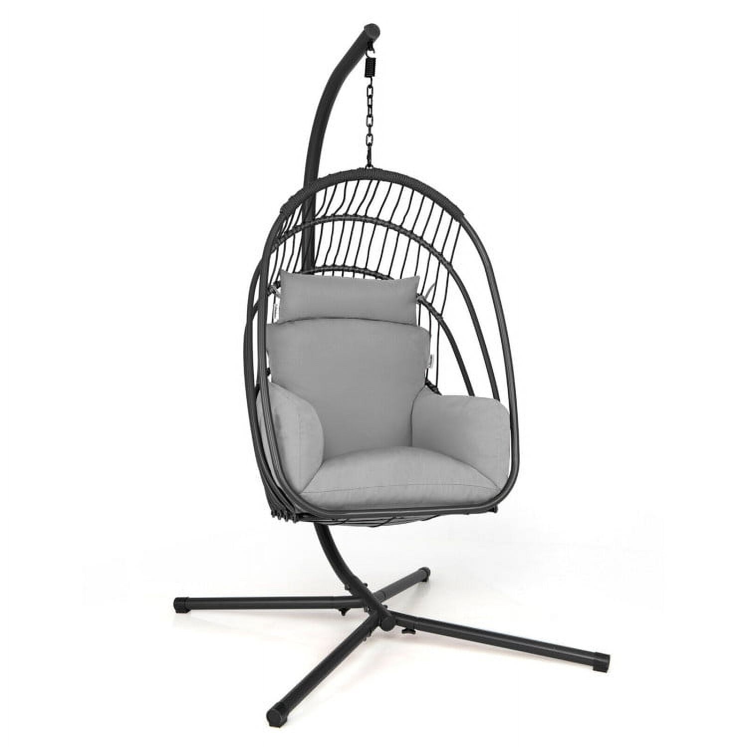 Aimee Lii Hanging Folding Egg Chair with Stand Soft Cushion Pillow Swing Hammock, Hanging Hammock Chair, Gray