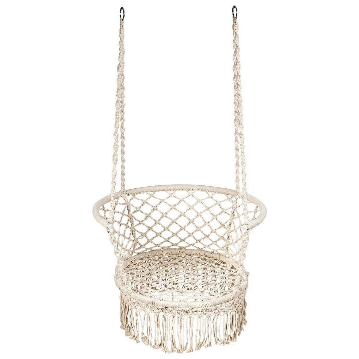 Aimee Lii Hanging Hammock Chair with 330 Pounds Capacity and Cotton Rope Handwoven Tassels Design, Patio Swing Chair, Beige