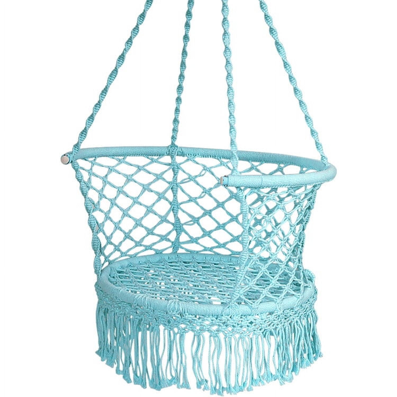 Aimee Lii Hanging Hammock Chair with 330 Pounds Capacity and Cotton Rope Handwoven Tassels Design, Patio Swing Chair, Turquoise