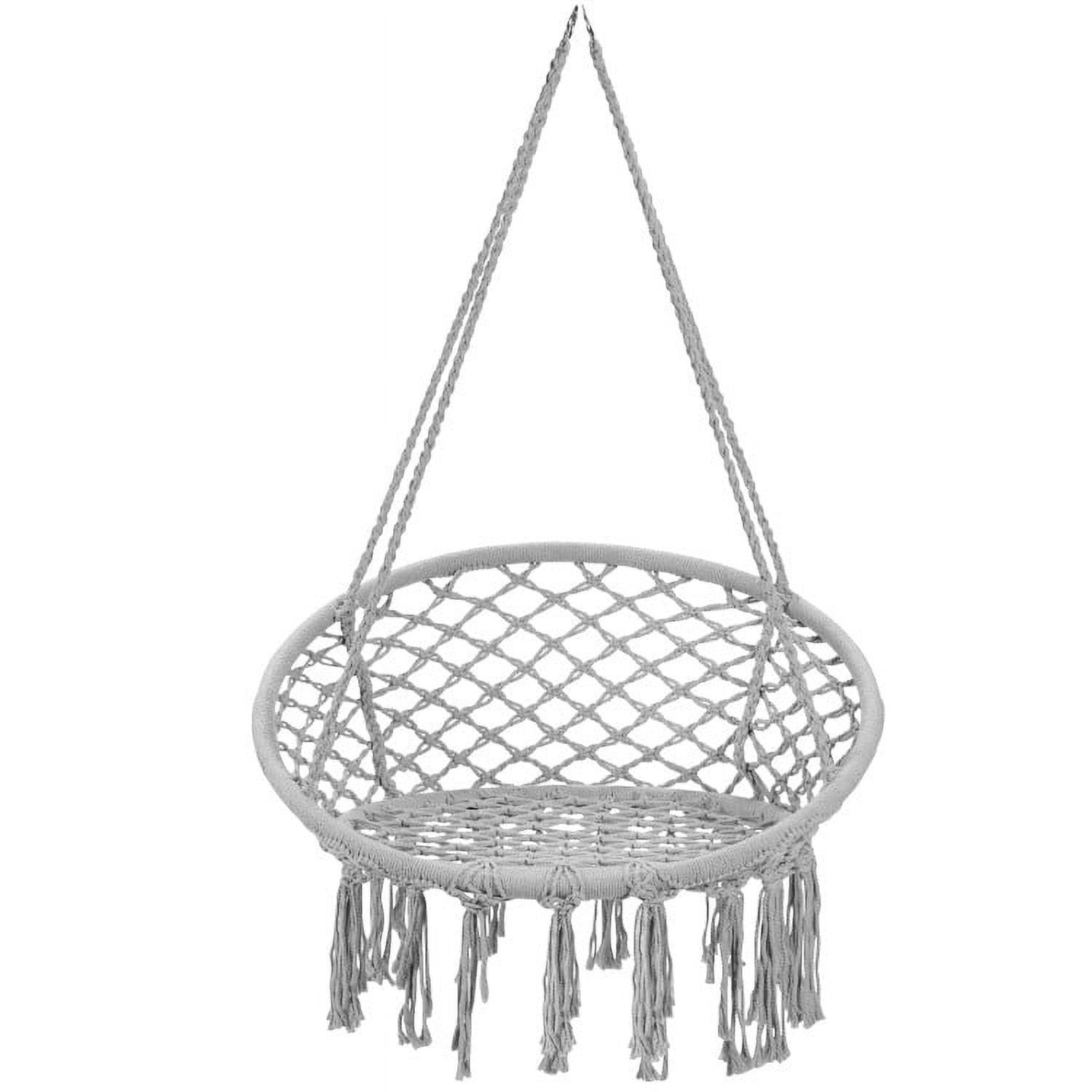 Aimee Lii Hanging Macrame Hammock Chair with Handwoven Cotton Backrest, Outdoor Deck Furniture, White