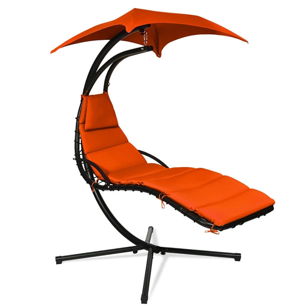 Aimee Lii Hanging Stand Chaise Lounger Swing Chair with Pillow, Patio Loungers, Orange