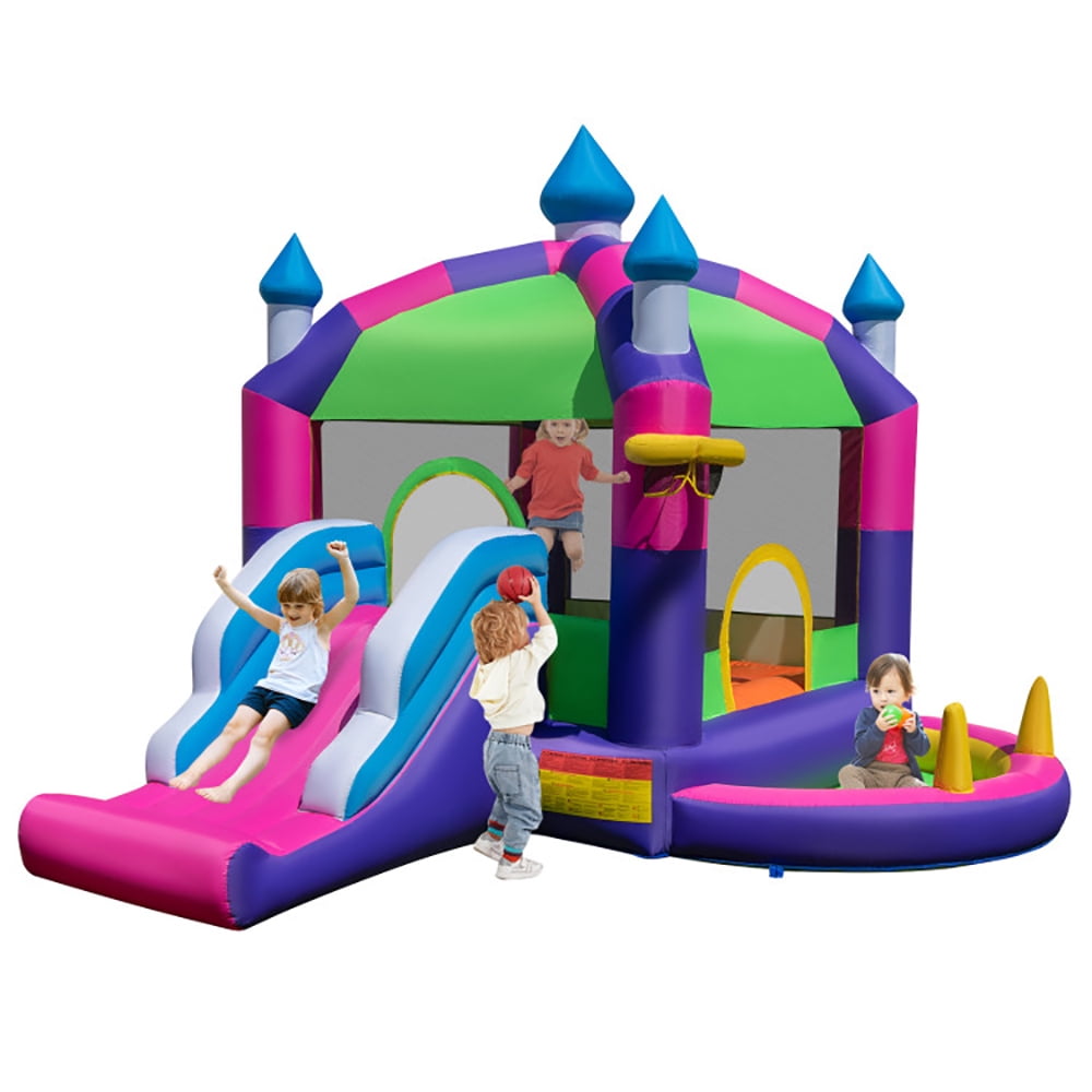 Aimee Lii Inflatable Bounce Castle with Canopy Shade Cover and Slide, Playhouse for Kids Outdoor