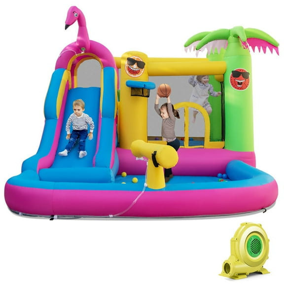 Aimee Lii Inflatable Bounce Castle with Long Water Slide and 735W Blower, Bounce House Water Slide for Kids 3-10