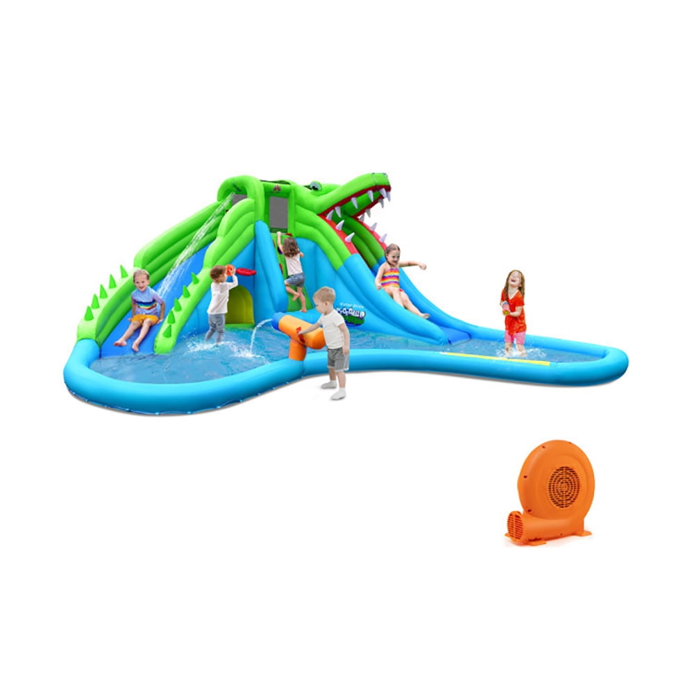 Aimee Lii Inflatable Crocodile Style Water Slide Upgraded Kids Bounce Castle with 750W Blower, Water Park Bounce House for Kids