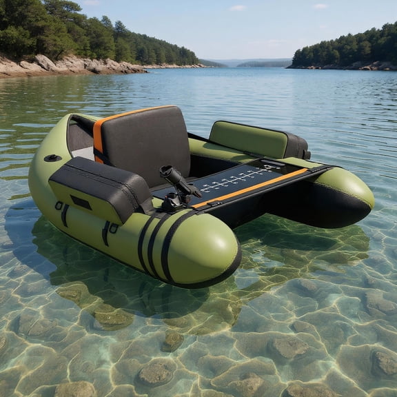 Aimee Lii Inflatable Fishing Float Tube with Pump Storage Pockets and Fish Ruler, Outdoor Exercise for Sports Lovers-Green