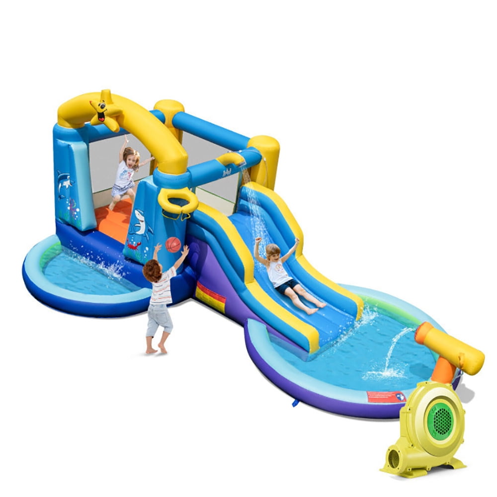 Aimee Lii Inflatable Ocean-Themed Bounce House with 680W Blower and 2 Pools, Playhouse for Kids Outdoor