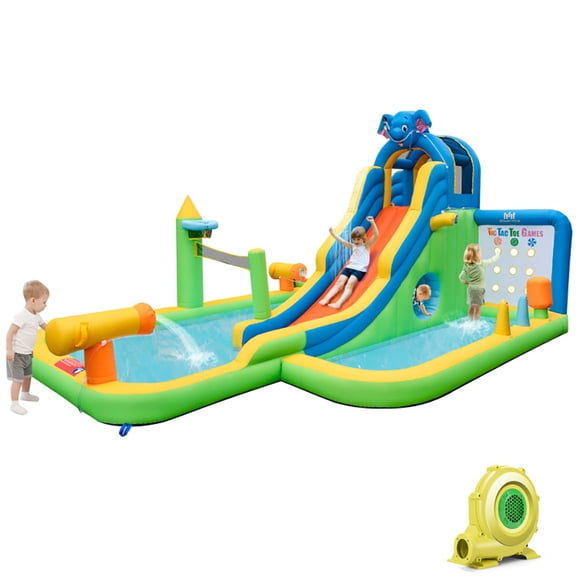 Aimee Lii Inflatable Water Slide Giant Water Park 9-In-1 for Kids Backyard Fun with 735W Blower, Kids Water Park Bounce House