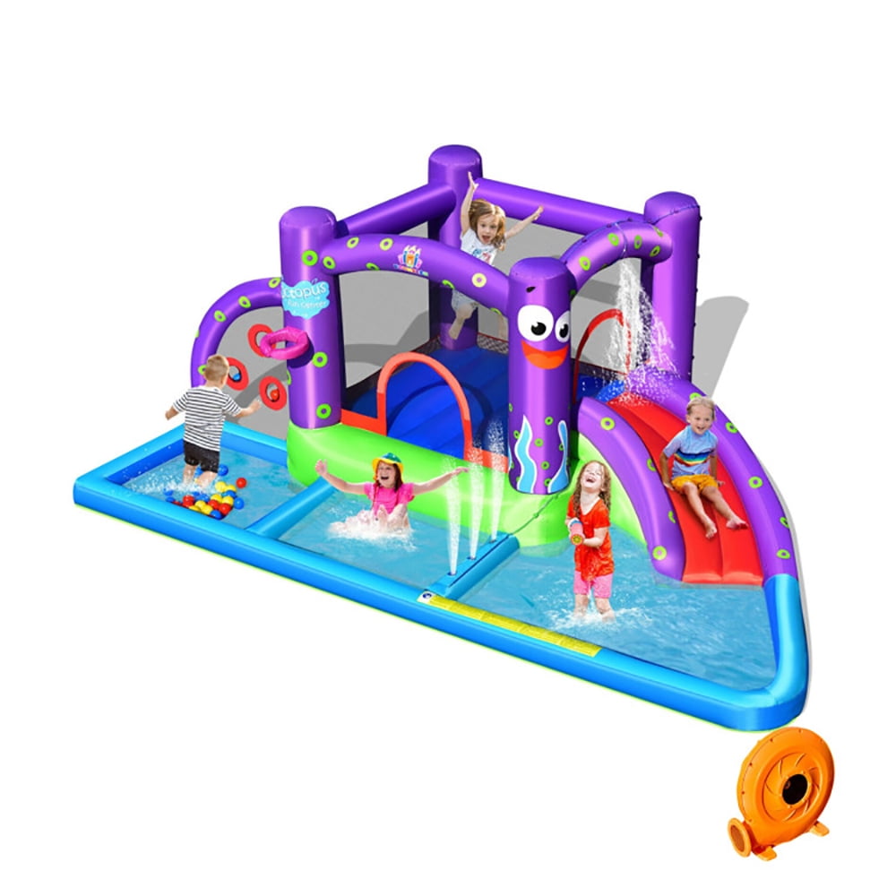 Aimee Lii Inflatable Water Slide Park with Splash Pool and 750W Blower, Bounce House Water Slide for Kids 5-10