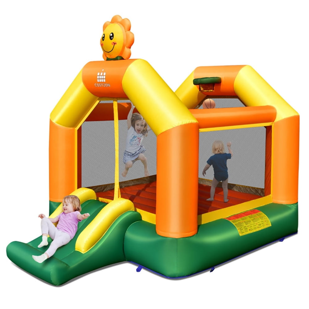 Aimee Lii Kids Inflatable Bounce Jumping Castle House with Slide without Blower, Playhouse for Kids Outdoor