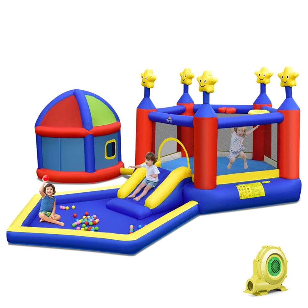 Aimee Lii Kids Inflatable Bouncy Castle with Slide Large Jumping Area Playhouse and 735W Blower, Kids Bounce House