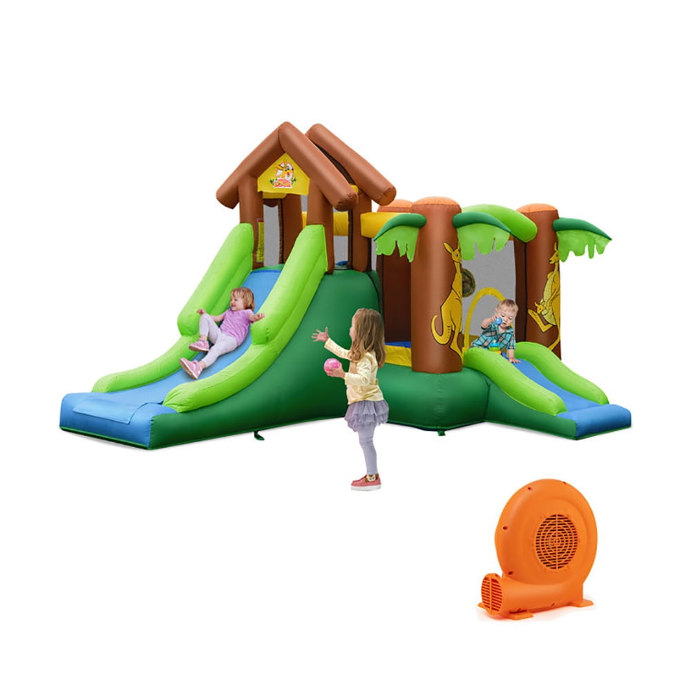 Aimee Lii Kids Inflatable Jungle Bounce House Castle with 750W Blower, Playhouse for Kids Outdoor