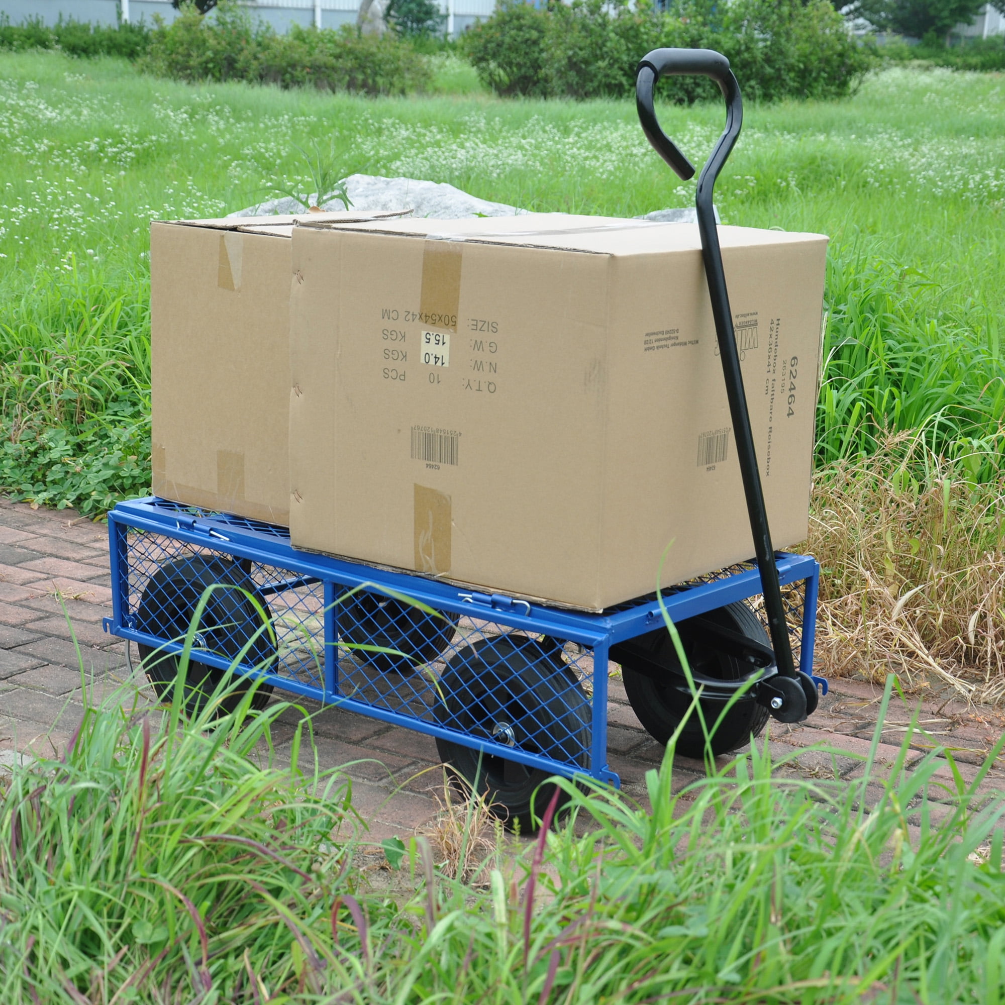Aimee Lii Mesh Steel Garden Cart, Folding Utility Wagon with Tires, Portable Wagon Cart with Wheels, Blue Aimee Lii Mesh Steel Garden Cart, Folding Utility Wagon with Tires, Portable Wagon Cart with Wheels, Blue