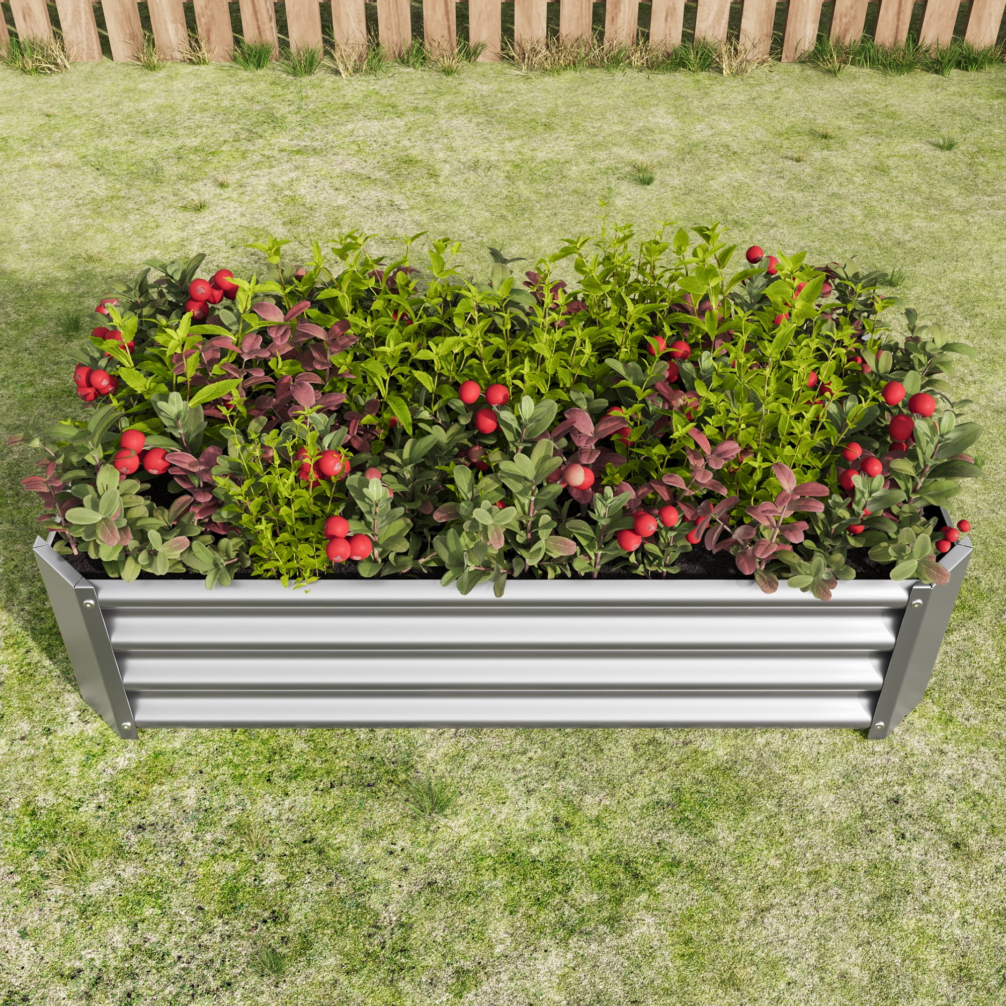 Aimee Lii Metal Raised Garden Bed, Rectangle Raised Planter 4×2×1ft for Flowers Plants, Vegetables Herb, Silver