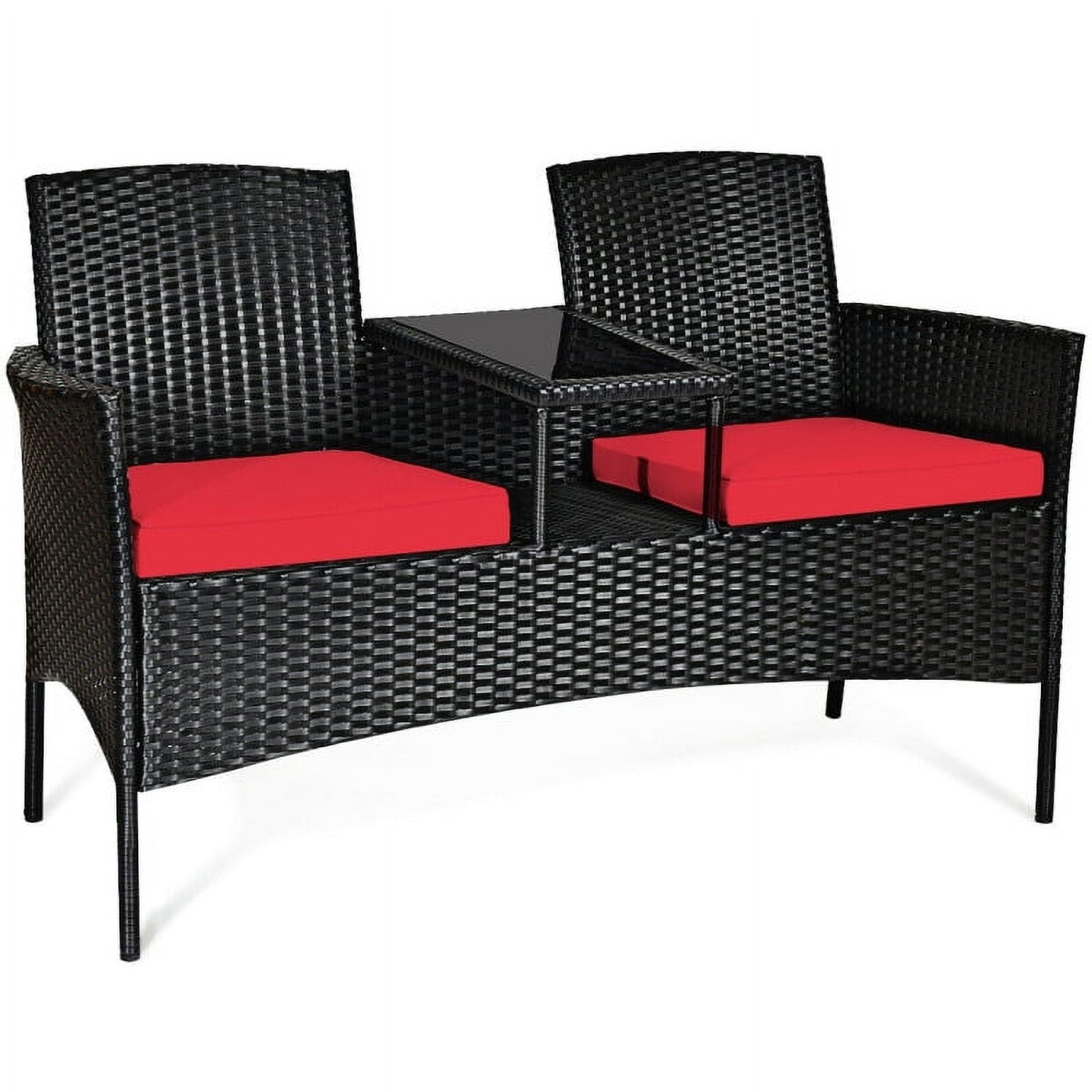 Aimee Lii Modern Patio Conversation Set with Built-in Coffee Table and Cushions, Balcony Chair, B-Red