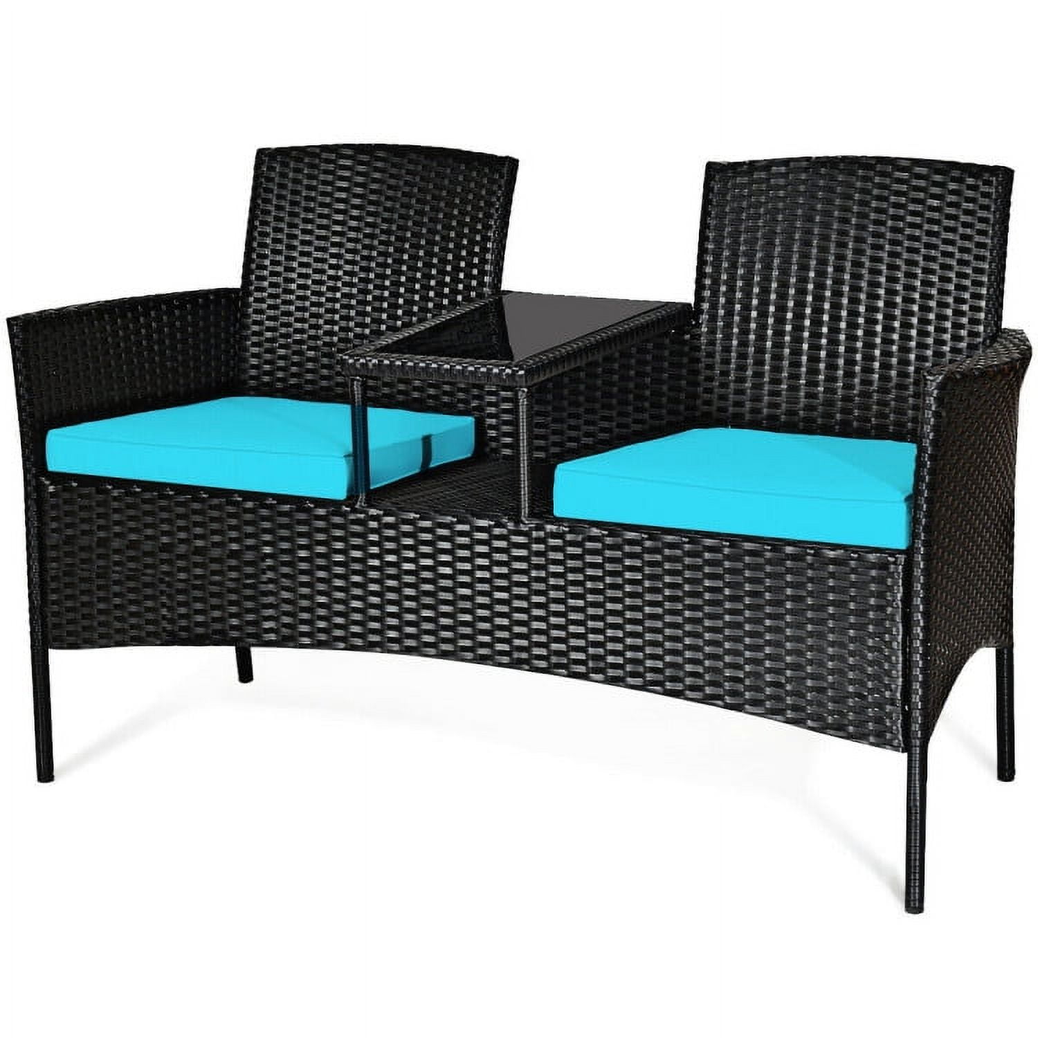 Aimee Lii Modern Patio Conversation Set with Built-in Coffee Table and Cushions, Balcony Chair, B-Turquoise