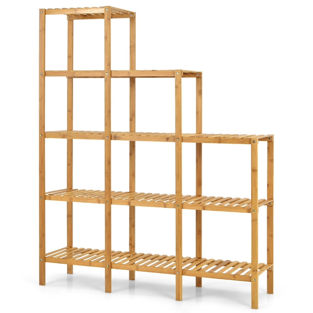 Aimee Lii Multifunctional Bamboo Shelf Display Organizer, Flower Display Rack Holder for Living Room Balcony Patio Garden, Stable and Space-Saving