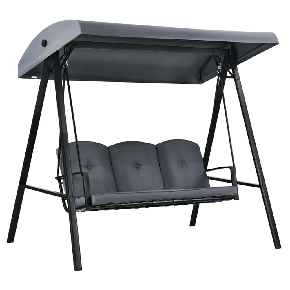 Aimee Lii Outdoor 3-Seat Porch Swing with Adjust Canopy and Cushions, Swing Chair Outdoor, Gray