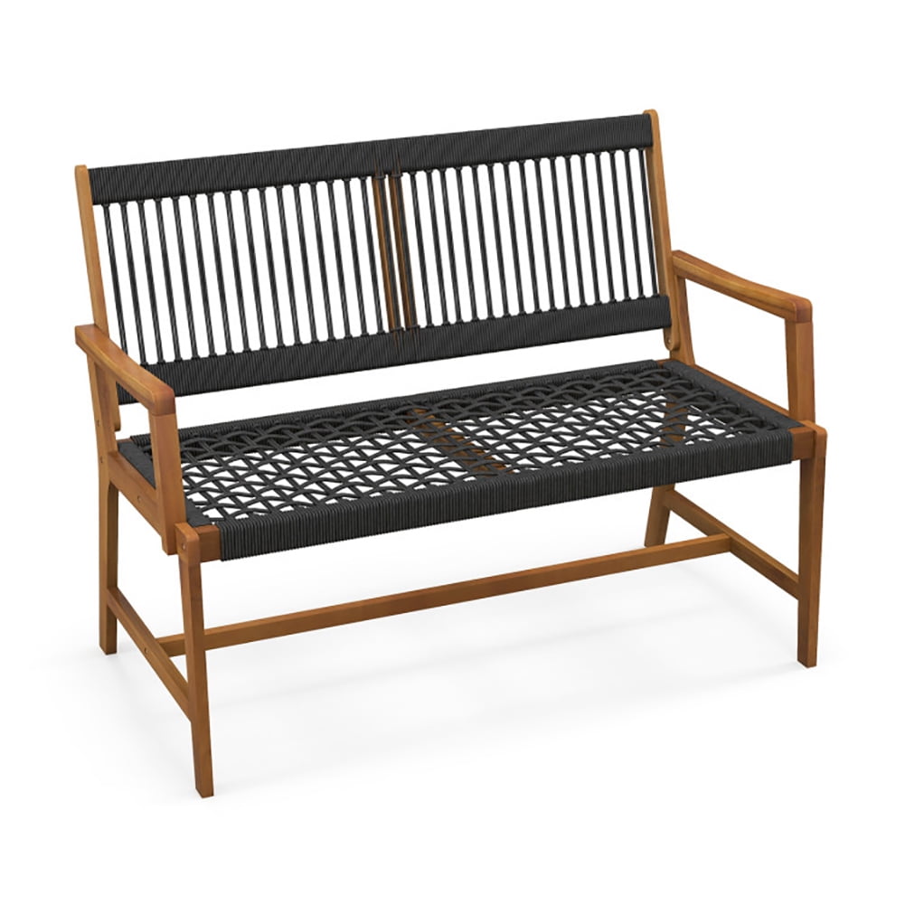 Aimee Lii Outdoor Acacia Wood Bench with Backrest and Armrests, Outdoor Patio Furniture