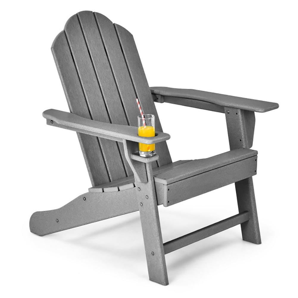 Aimee Lii Outdoor Adirondack Chair with Built-in Cup Holder for Backyard Porch, Outdoor Patio Furniture, Gray